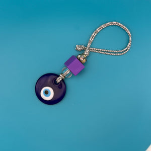Grey Cord Glass Beaded Evil Eye -  vintage keychain vintage charms for bag nostalgia vintage keychains y2k collectible - Bag Crap