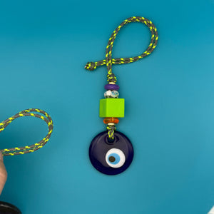 Green Cord Glass Beaded Evil Eye -  vintage keychain vintage charms for bag nostalgia vintage keychains y2k collectible - Bag Crap
