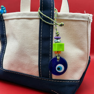 Grey Cord Glass Beaded Evil Eye -  vintage keychain vintage charms for bag nostalgia vintage keychains y2k collectible - Bag Crap