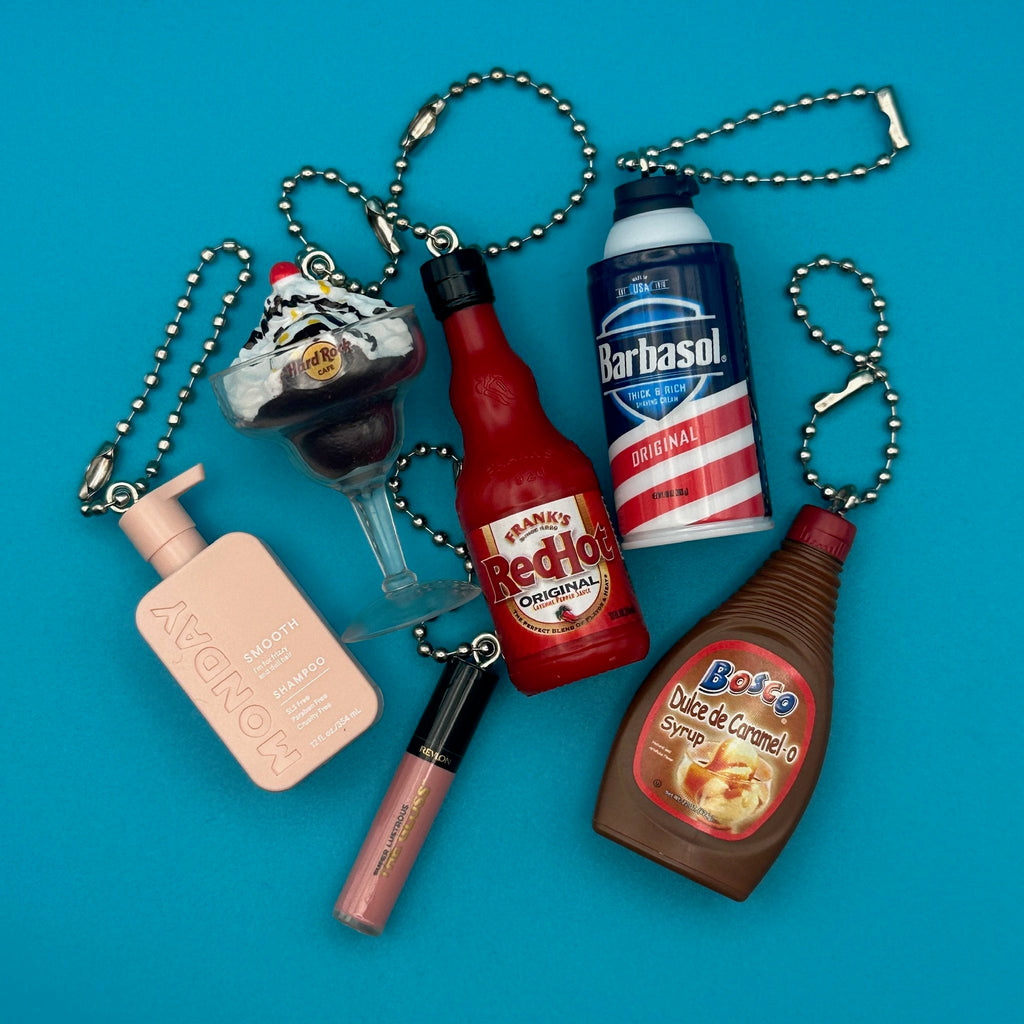 Assorted Mini Food & Grocery Bag Charms: Hot Sauce, Shampoo, Lip Gloss
