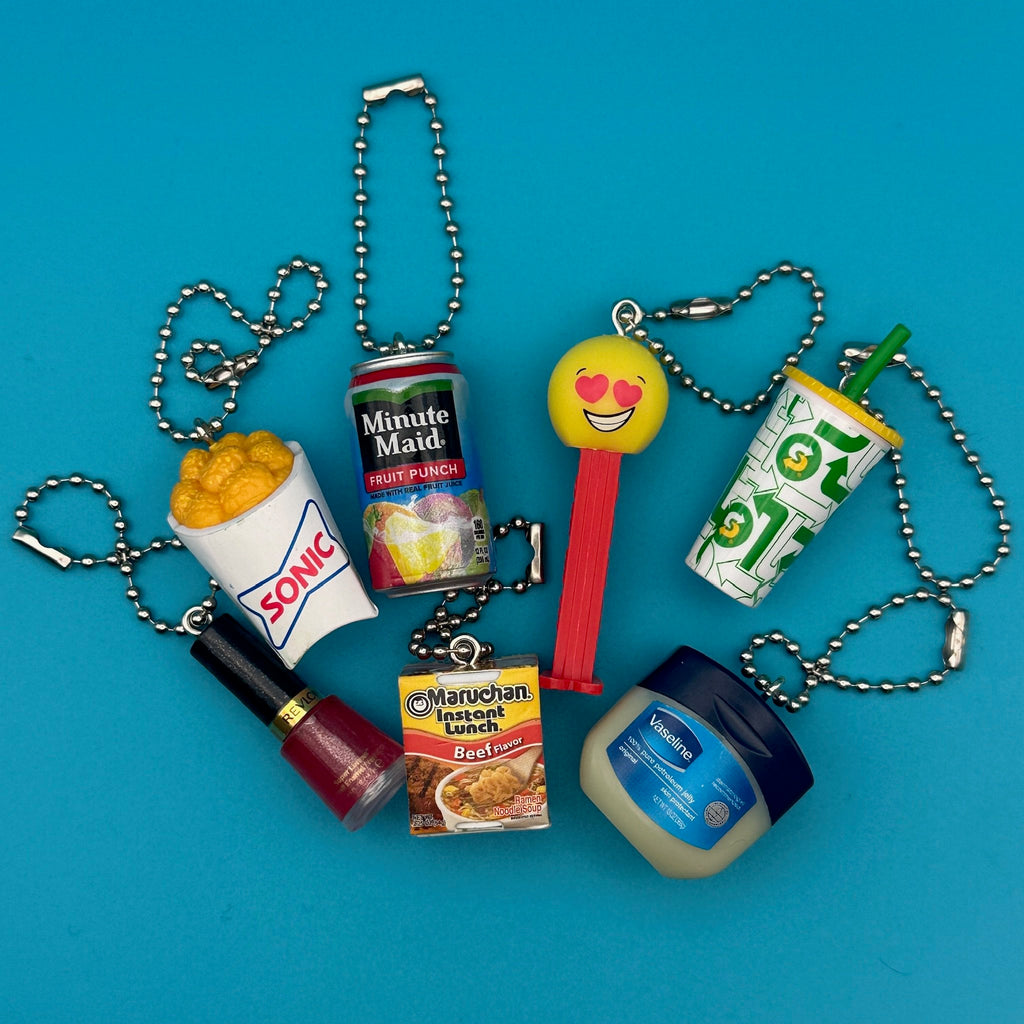 Assorted Mini Food & Grocery Bag Charms: Nail Polish, Juice, Tater Tots
