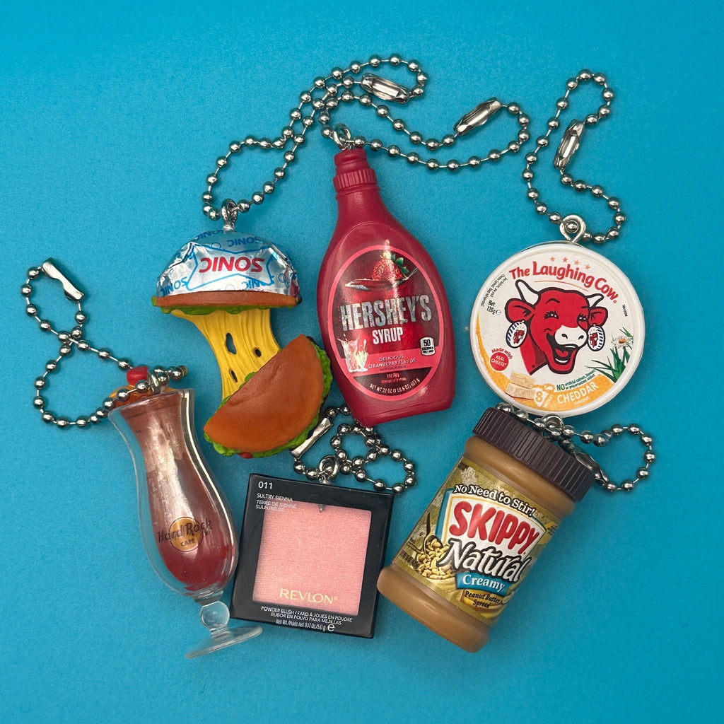 Assorted Mini Food & Grocery Bag Charms: Cheeseburger, Cocktail, Peanut Butter