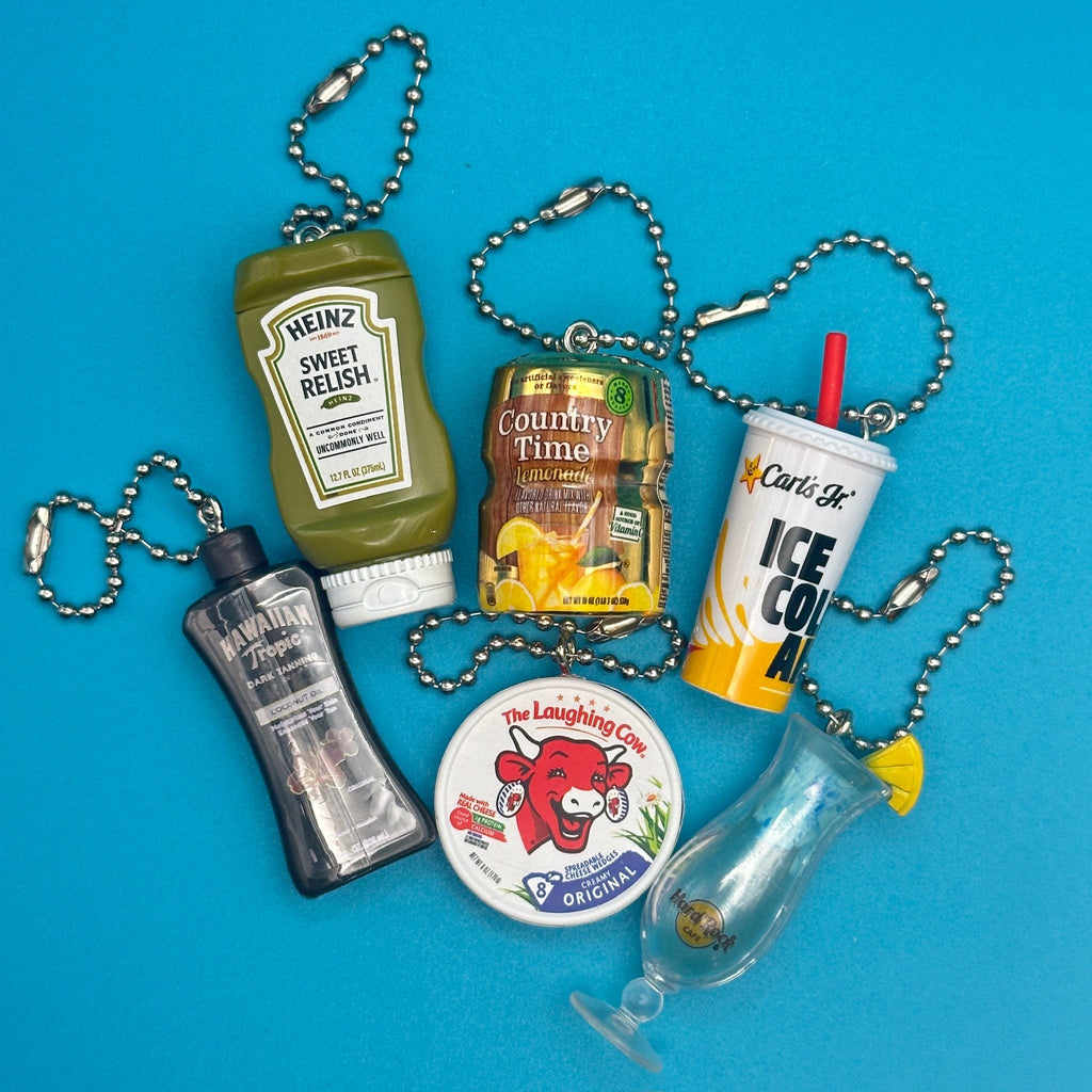 Assorted Mini Food & Grocery Bag Charms: Relish, Cocktail, Tanning Oil
