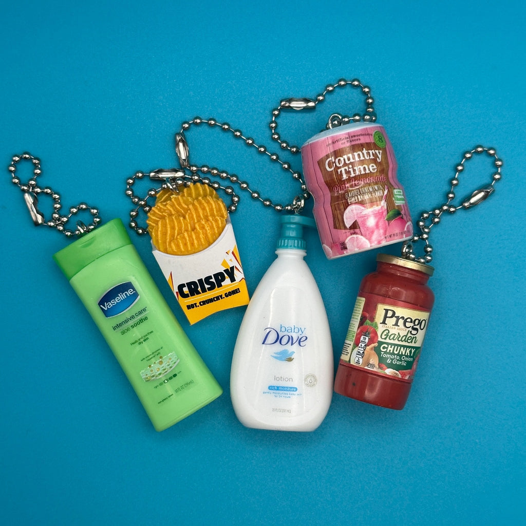 Assorted Mini Food & Grocery Bag Charms: Lotion, Lemonade, Sauce