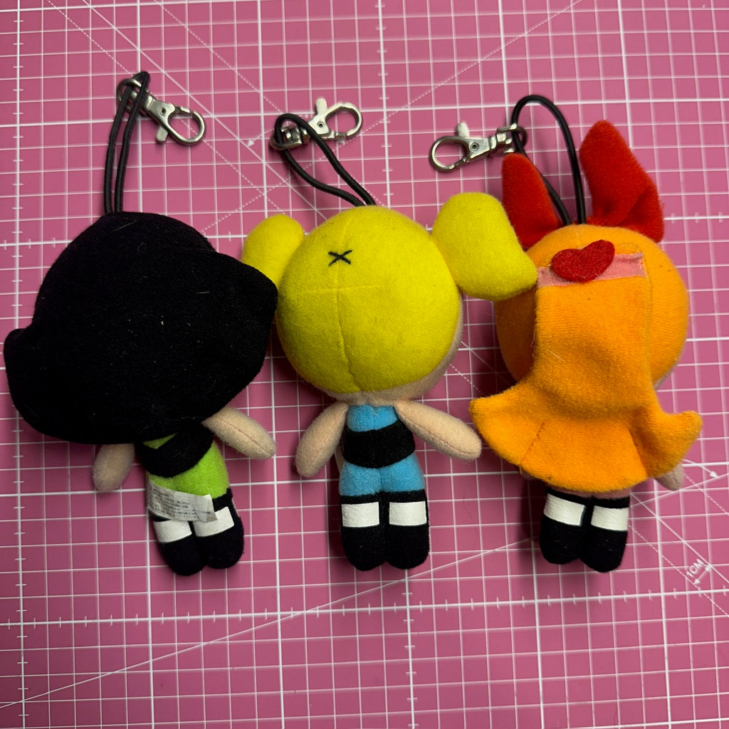 Vintage 1999 Powerpuff Girls Plush Bag Charms: Condition B