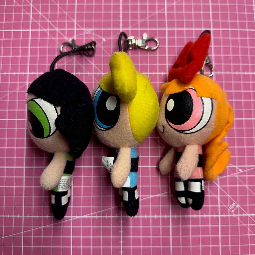Vintage 1999 Powerpuff Girls Plush Bag Charms: Condition B