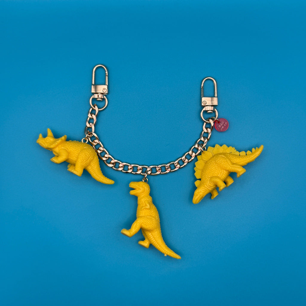 Red, Orange, and Yellow Dinosaur Gold Bag Charm Chains: You Pick - A. Yellow Dinosaur Bag Charm Chain