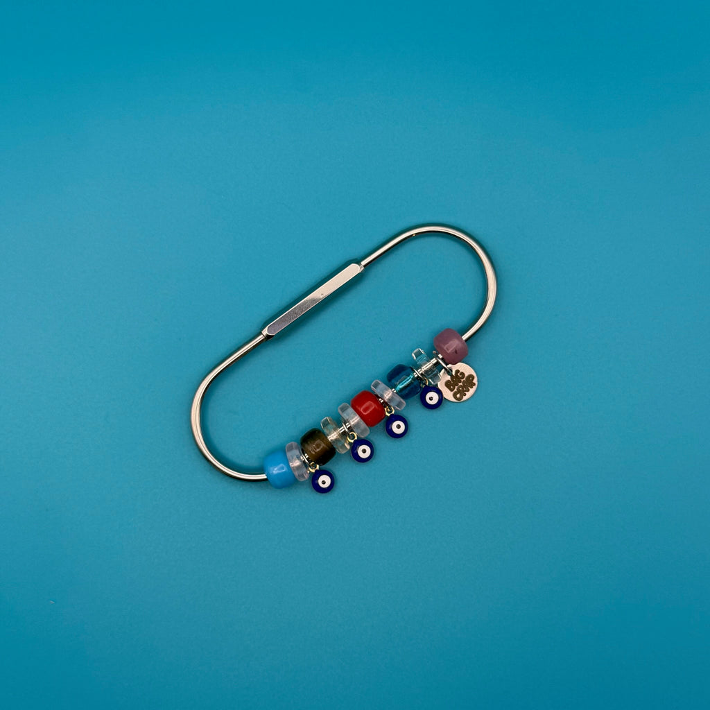 Glass Bead + Evil Eye Sliver Metal Screw Carabiner Bag Charm