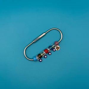 Glass Bead + Evil Eye Sliver Metal Screw Carabiner -  vintage keychain vintage charms for bag nostalgia vintage keychains y2k collectible - Bag Crap
