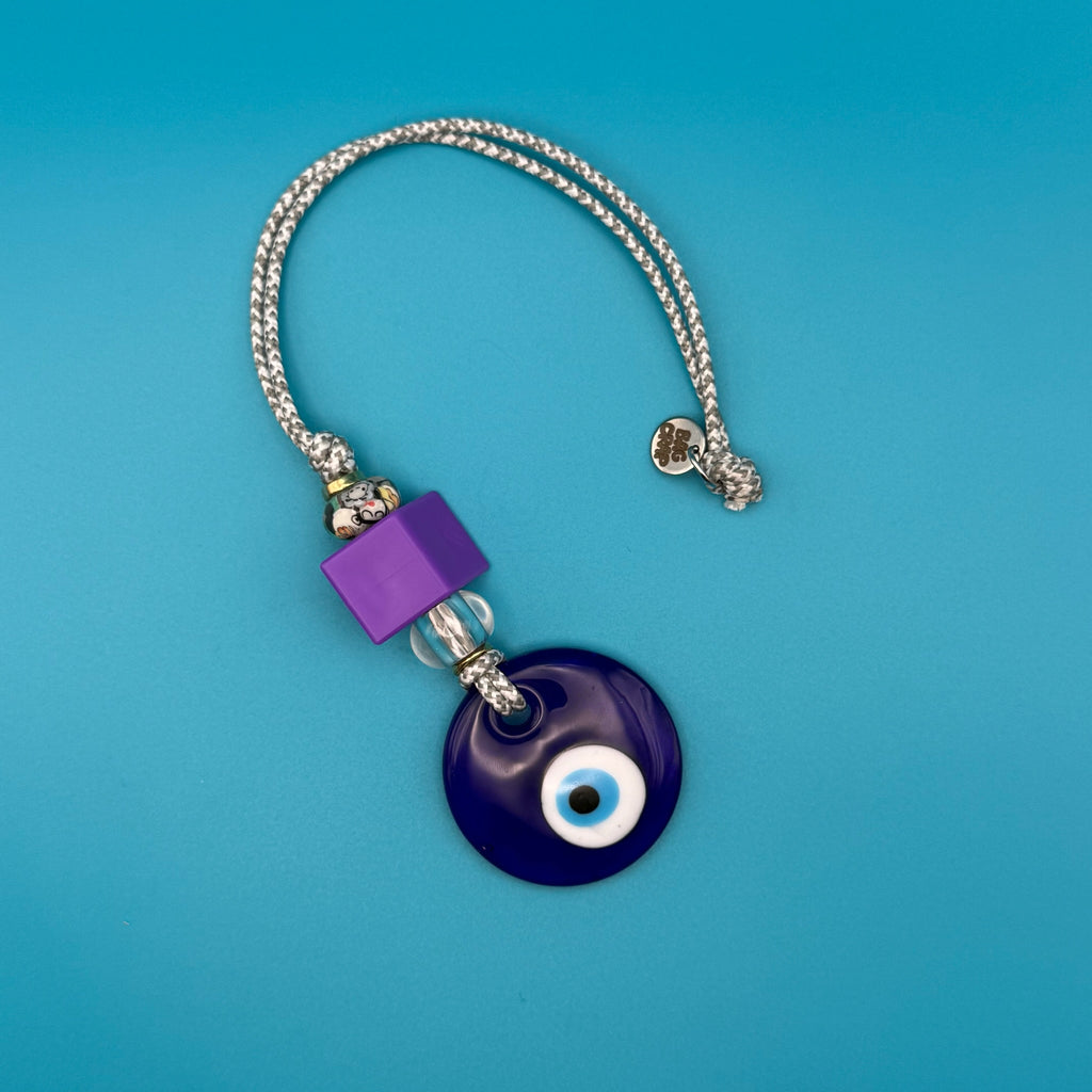 Glass Evil Eye with Beaded Paracord Bag Charm
