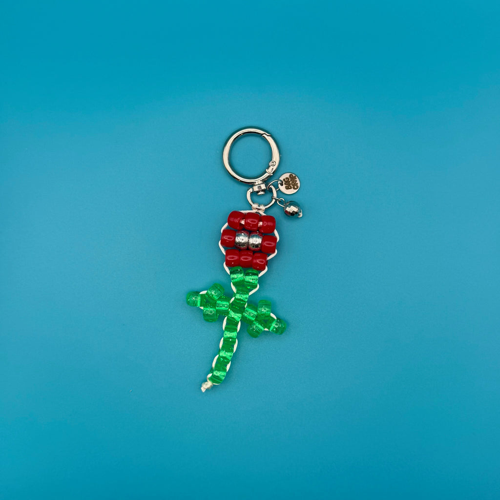 Red Flower Bead Buddy Bag Charm