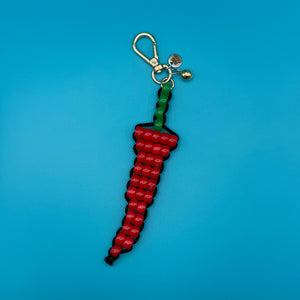 Red Hot Chili Pepper Bead Buddy with Mini Gold Disco Ball -  vintage keychain vintage charms for bag nostalgia vintage keychains y2k collectible - Bag Crap
