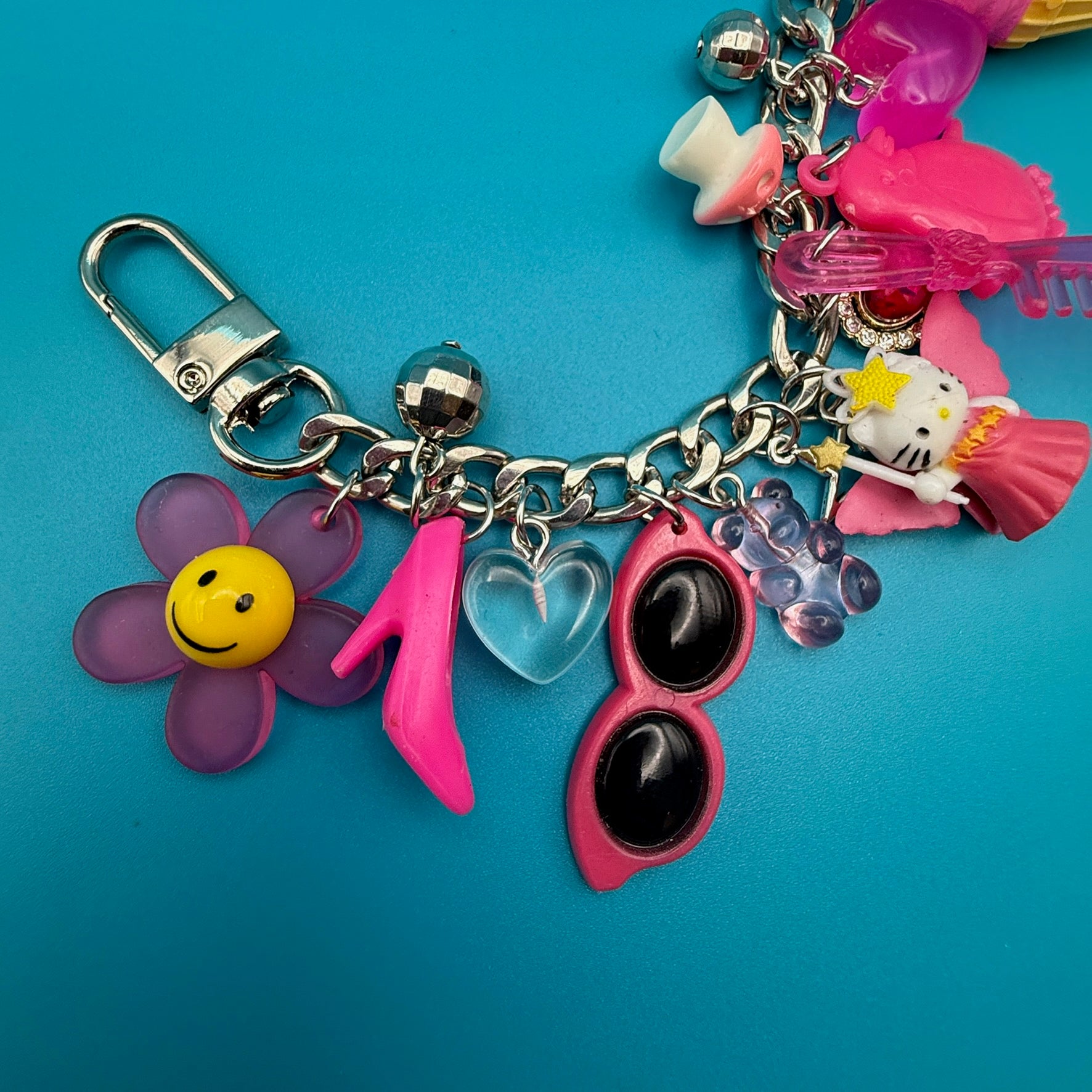 One-of-one     Chain — Hot Pink - vintage bag charm chains silver nostalgia vintage y2k vintage keychain vintage charms for bag nostalgia vintage keychains y2k collectible - Bag Crap
