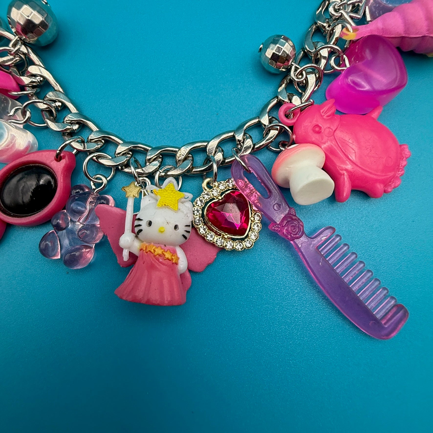 One-of-one     Chain — Hot Pink - vintage bag charm chains silver nostalgia vintage y2k vintage keychain vintage charms for bag nostalgia vintage keychains y2k collectible - Bag Crap