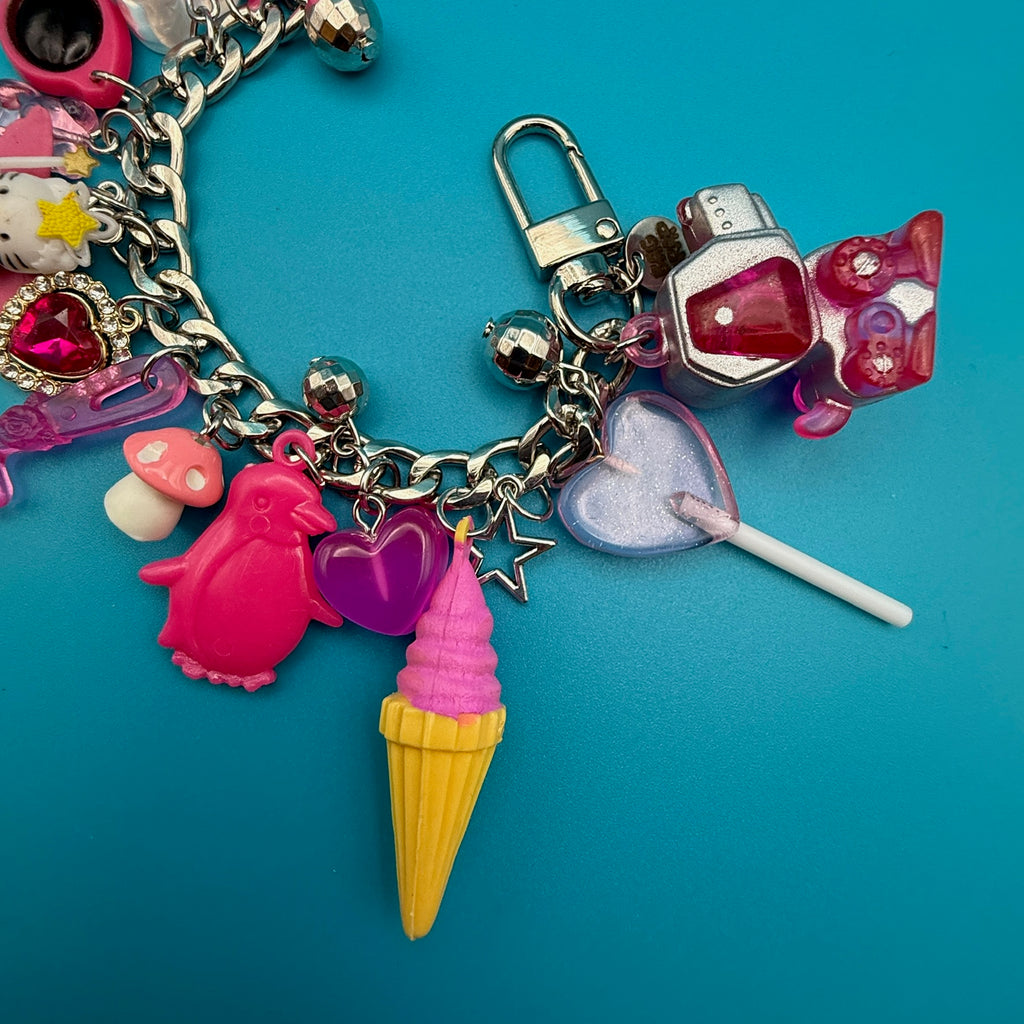One-of-one Vintage Y2K Bag Charm Chain — Hot Pink