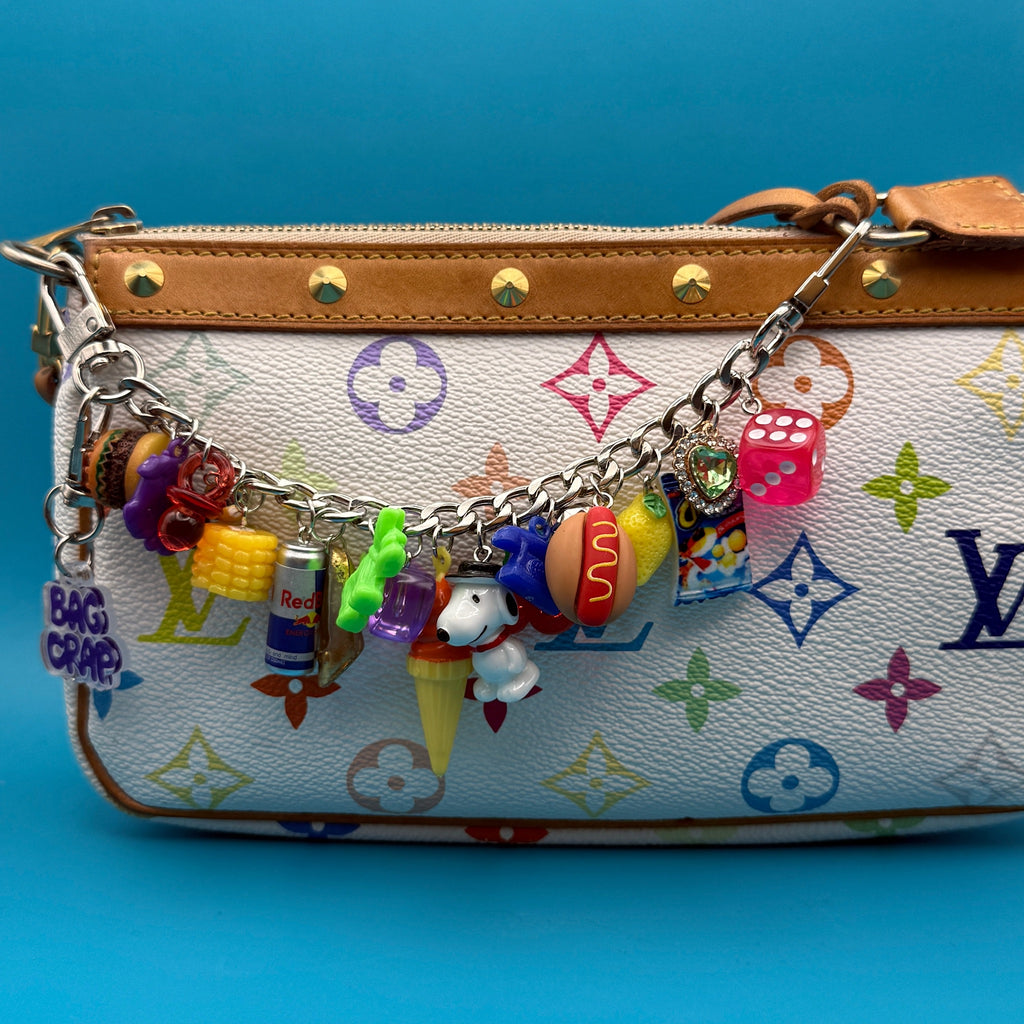 One-of-one 90s Retro Bag Charm Chain — Snoopy, Cheetos, Red Bull