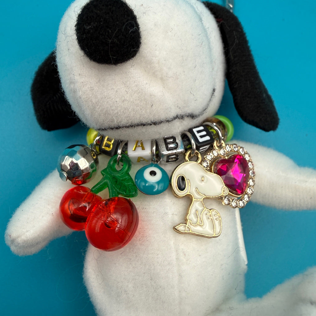 Vintage Snoopy Plush Bag Charm + 'BABE' Necklace