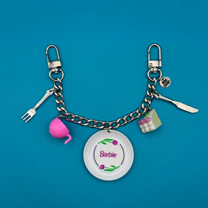 One-of-one  90s Barbie Tea Party   Chain - barbie doll toy pink rare vintage keychain vintage charms for bag nostalgia vintage keychains y2k collectible - Bag Crap