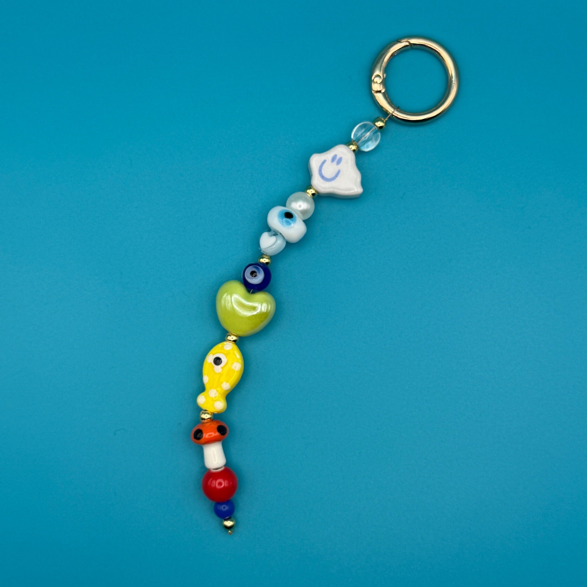 Glass Bead  — Evil Eye, Smiley Face Cloud -  vintage keychain vintage charms for bag nostalgia vintage keychains y2k collectible - Bag Crap
