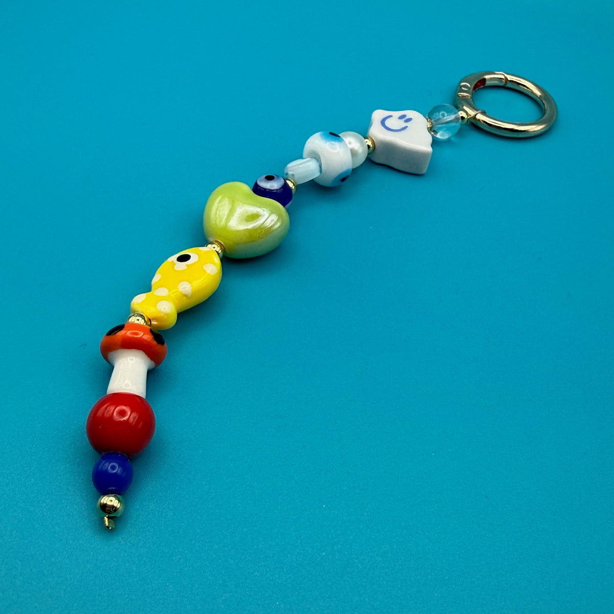 Glass Bead  — Evil Eyes, Smiley Face Cloud -  vintage keychain vintage charms for bag nostalgia vintage keychains y2k collectible - Bag Crap