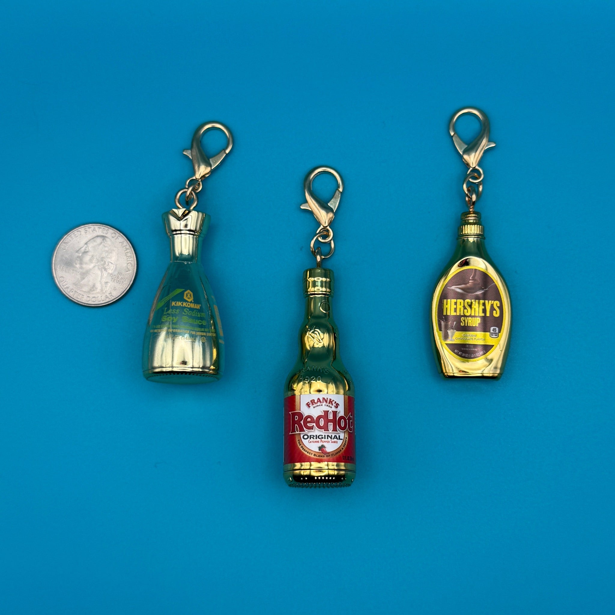Mini Gold Condiment  s — Hot Sauce, Soy Sauce -  vintage keychain vintage charms for bag nostalgia vintage keychains y2k collectible - Bag Crap