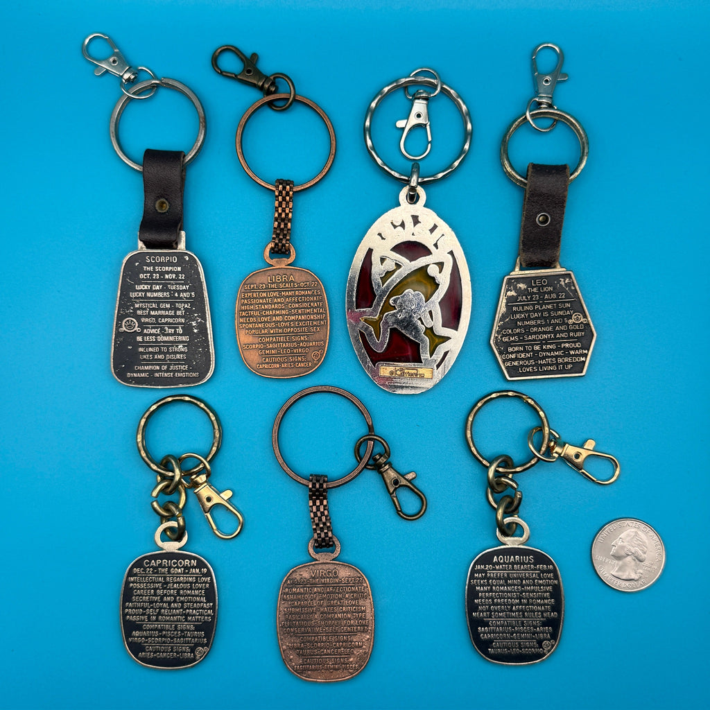 Vintage 70s-80s Metal Zodiac Sign Bag Charms —  Scorpio, Leo, Libra