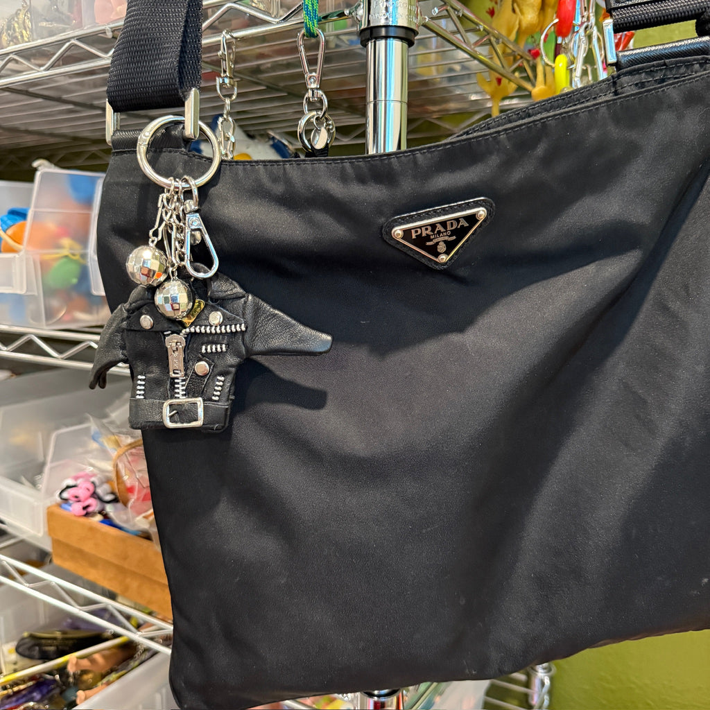 Vintage Faux Leather Moto Jacket and Disco Balls Bag Charm