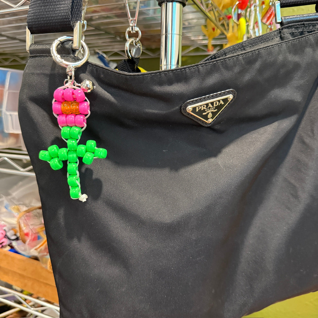 Pink Flower Bead Buddy Bag Charm
