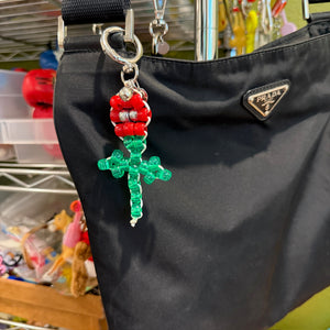 Red Flower Bead Buddy -  vintage keychain vintage charms for bag nostalgia vintage keychains y2k collectible - Bag Crap