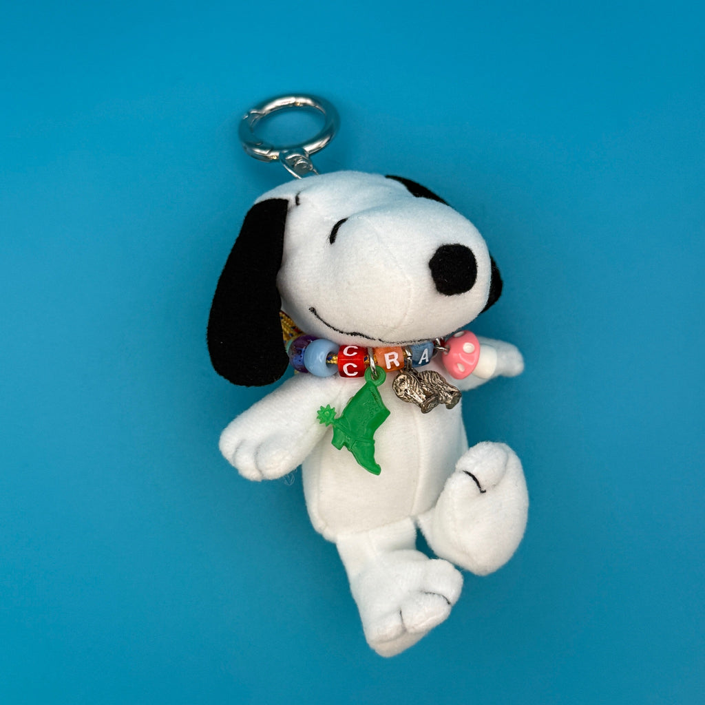 4” Snoopy Plush Bag Charm with Vintage Trinket Necklace