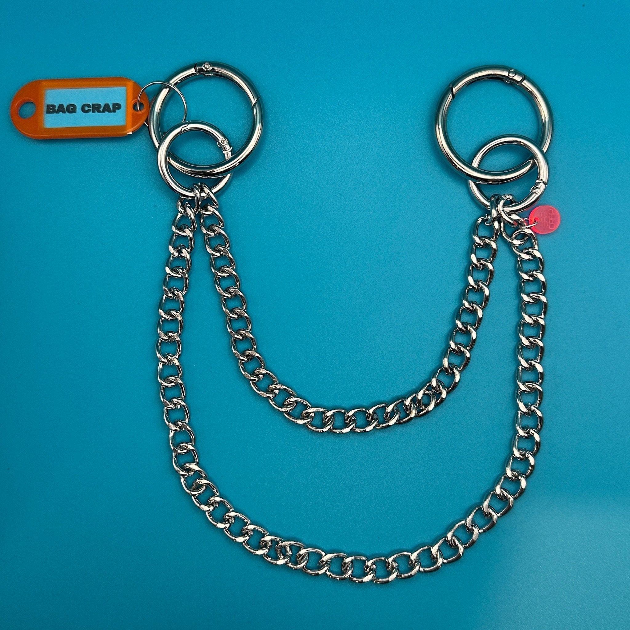 Double Duty Silver   Chain: 10-15' - clips carabiners charms keychains bag designer vintage keychain vintage charms for bag nostalgia vintage keychains y2k collectible - Bag Crap