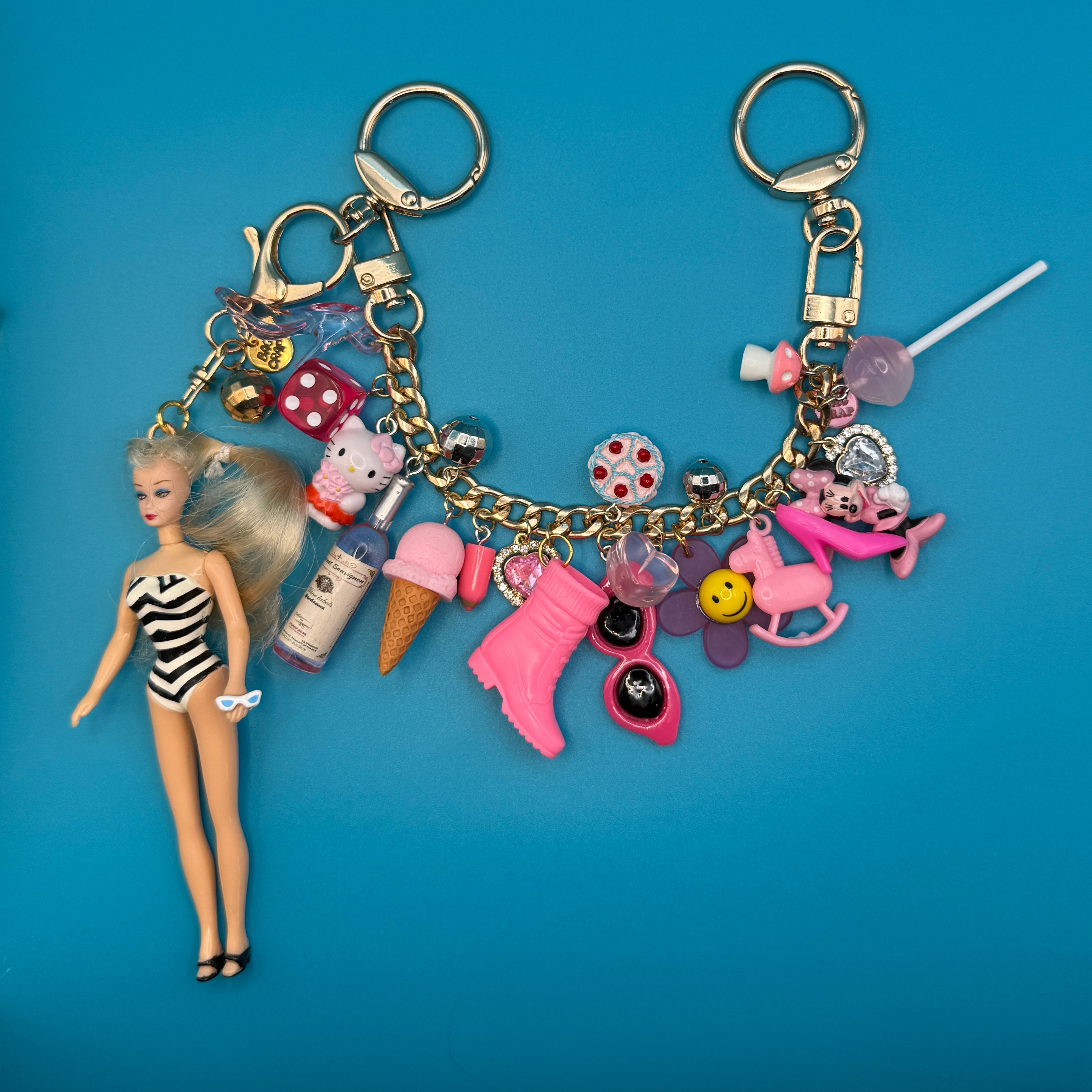 1:1  Classic Barbie   Chain — Pink & Gold Stack - barbie doll toy pink rare vintage keychain vintage charms for bag nostalgia vintage keychains y2k collectible - Bag Crap