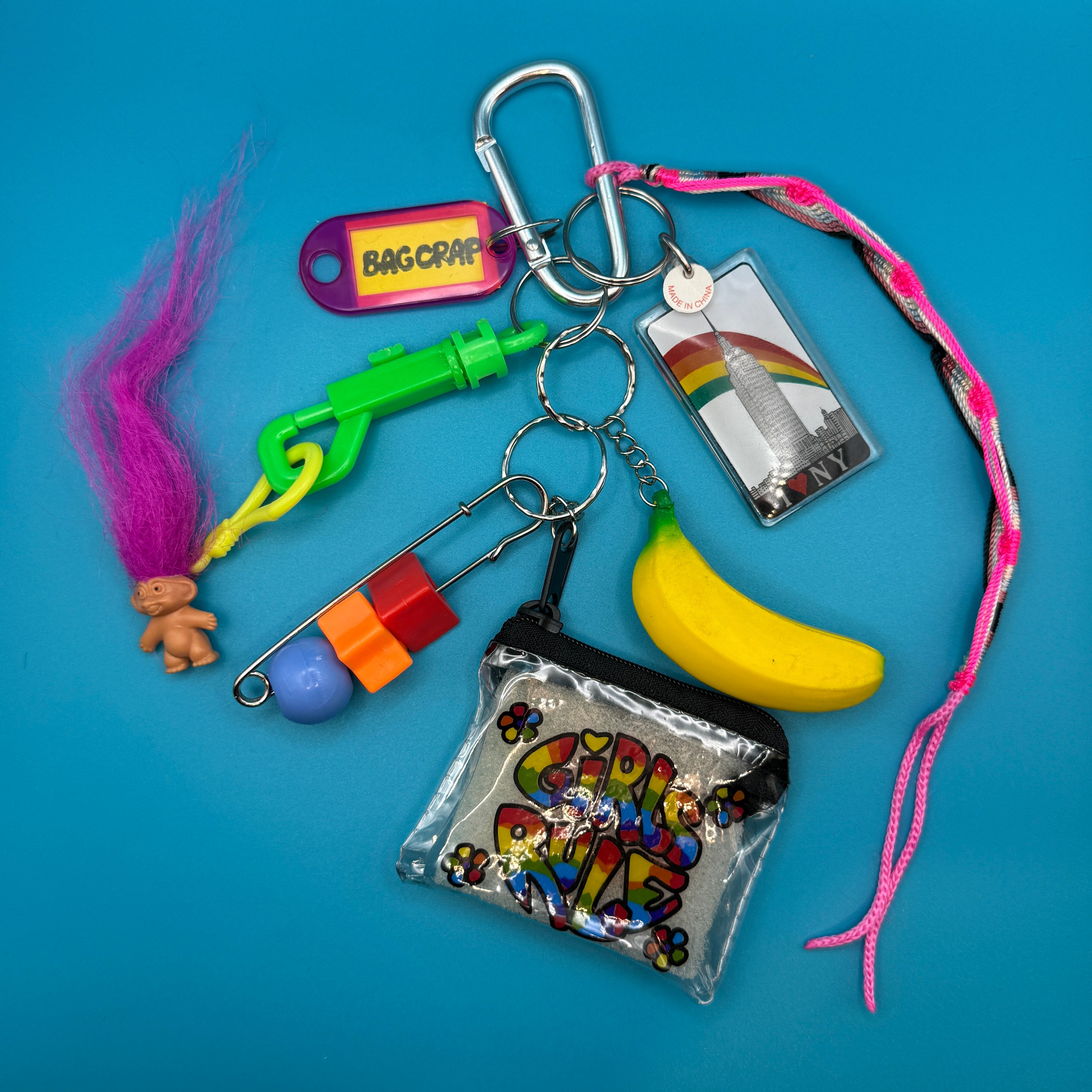 'Girls Rule' Banana   &   Pack: You Pick - vintage bag charm packs nostalgia vintage y2k vintage keychain vintage charms for bag nostalgia vintage keychains y2k collectible - Bag Crap