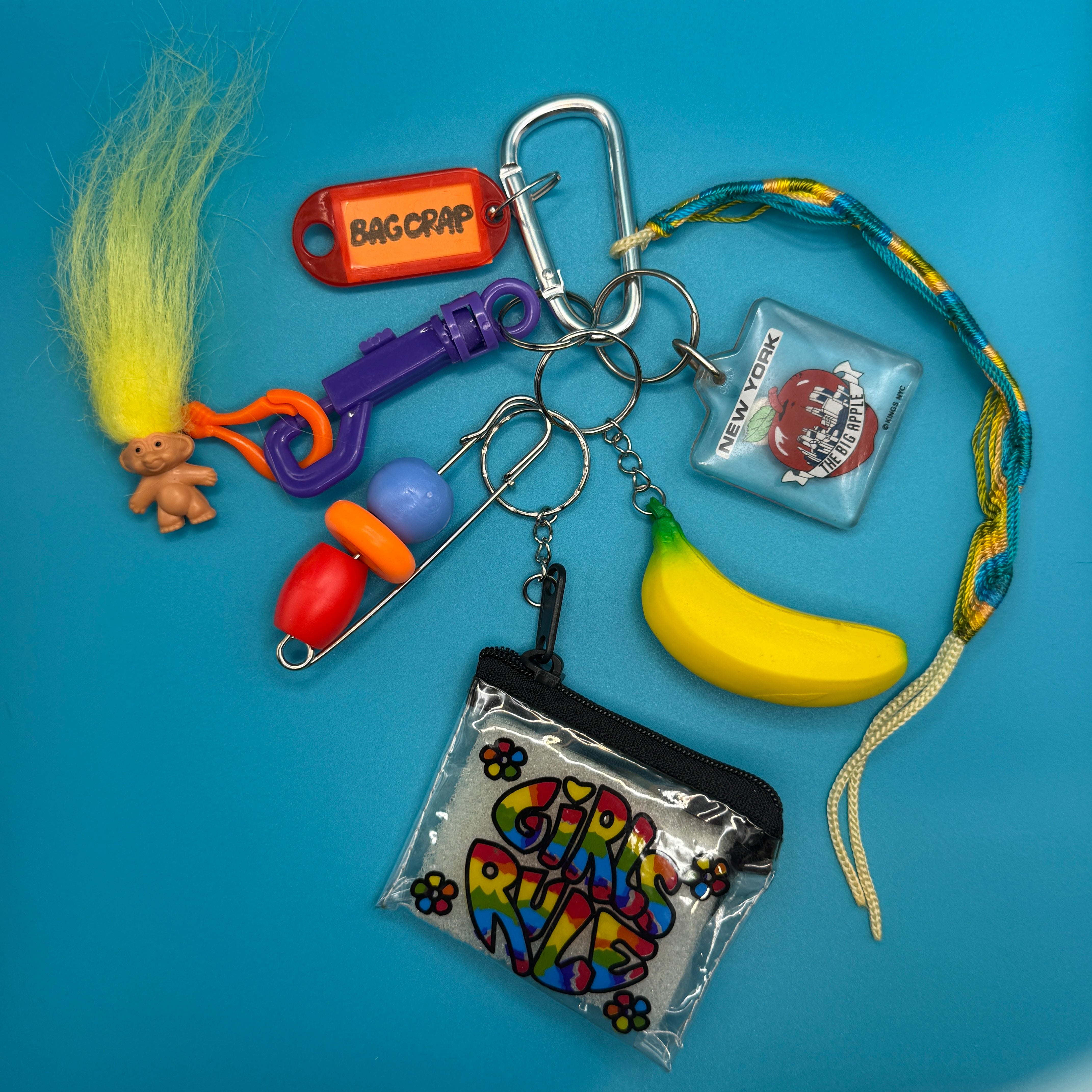 'Girls Rule' Banana   &   Pack: You Pick - vintage bag charm packs nostalgia vintage y2k vintage keychain vintage charms for bag nostalgia vintage keychains y2k collectible - Bag Crap