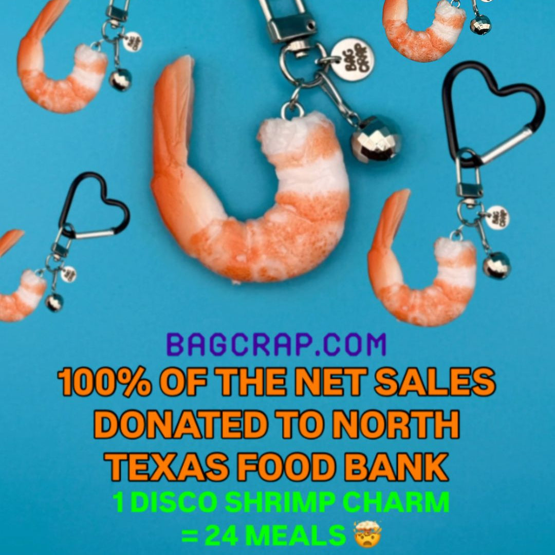 DISCO SHRIMP BAG CHARM: 100% DONATED TO NORTH TEXAS FOOD BANK CHARITY -  vintage keychain vintage charms for bag nostalgia vintage keychains y2k collectible - Bag Crap