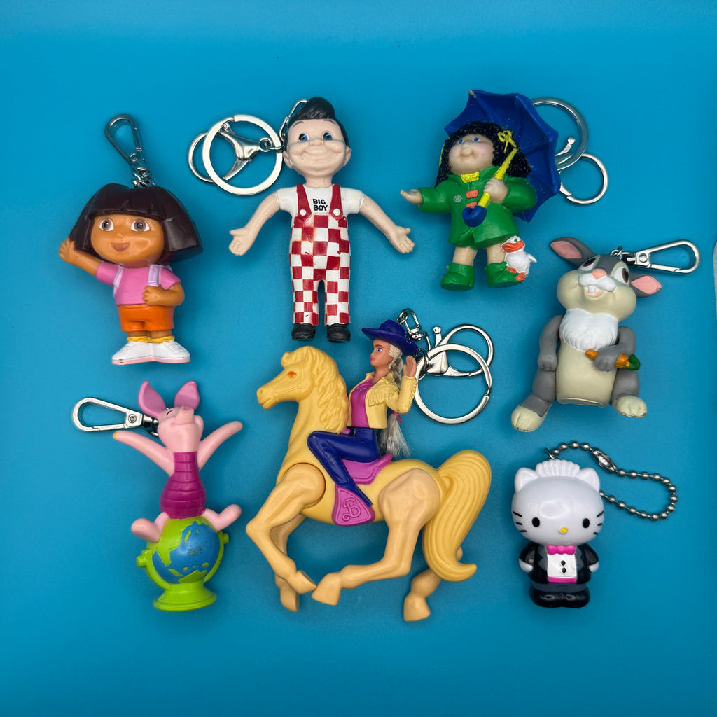 Vintage 1980s-Y2K Classic Character Toy Bag Charms & Keychains - Big Boy, Hello Kitty