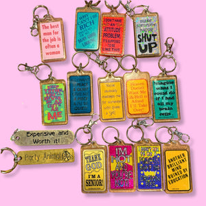 Novelty Funny Phrase s: You Pick -  vintage keychain vintage charms for bag nostalgia vintage keychains y2k collectible - Bag Crap