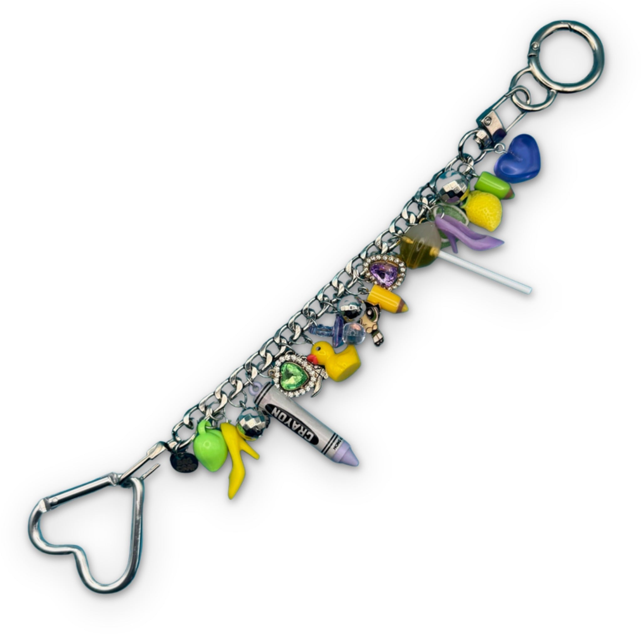 1:1 Pastel Purple & Green Trinket  Chain - vintage bag charm chains silver nostalgia vintage y2k vintage keychain vintage charms for bag nostalgia vintage keychains y2k collectible - Bag Crap