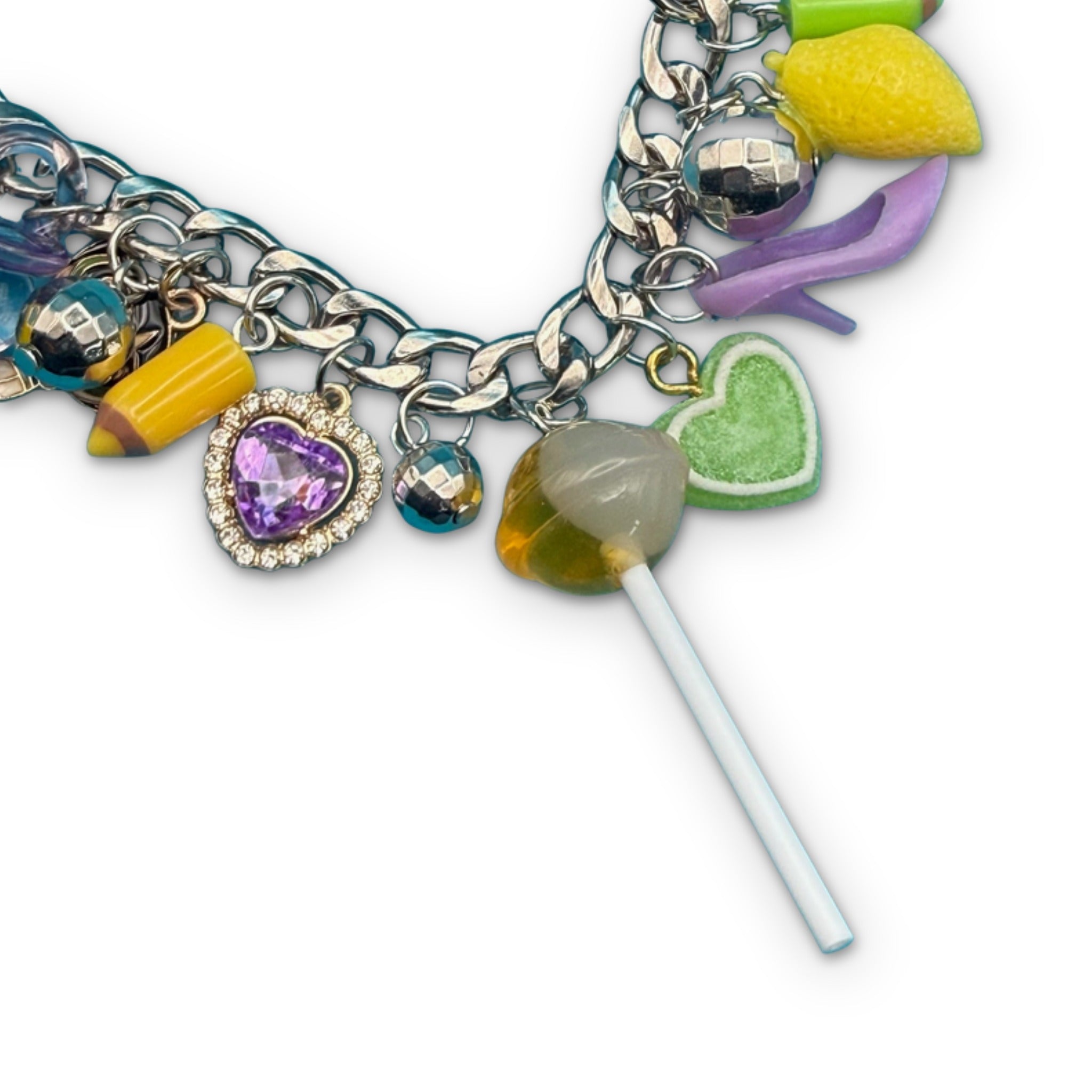 1:1 Pastel Purple & Green Trinket  Chain - vintage bag charm chains silver nostalgia vintage y2k vintage keychain vintage charms for bag nostalgia vintage keychains y2k collectible - Bag Crap