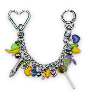 1:1 Pastel Purple & Green Trinket  Chain - vintage bag charm chains silver nostalgia vintage y2k vintage keychain vintage charms for bag nostalgia vintage keychains y2k collectible - Bag Crap