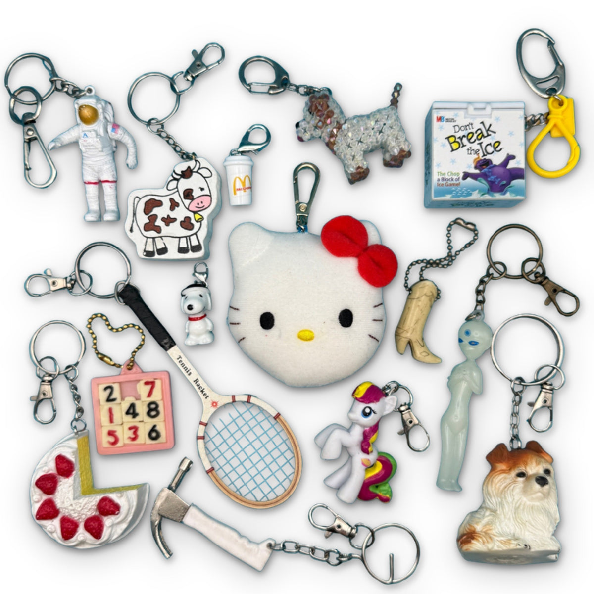 1960s-Y2K Vintage Keychains & Vintage Bag Charms: White Collection on a white background
