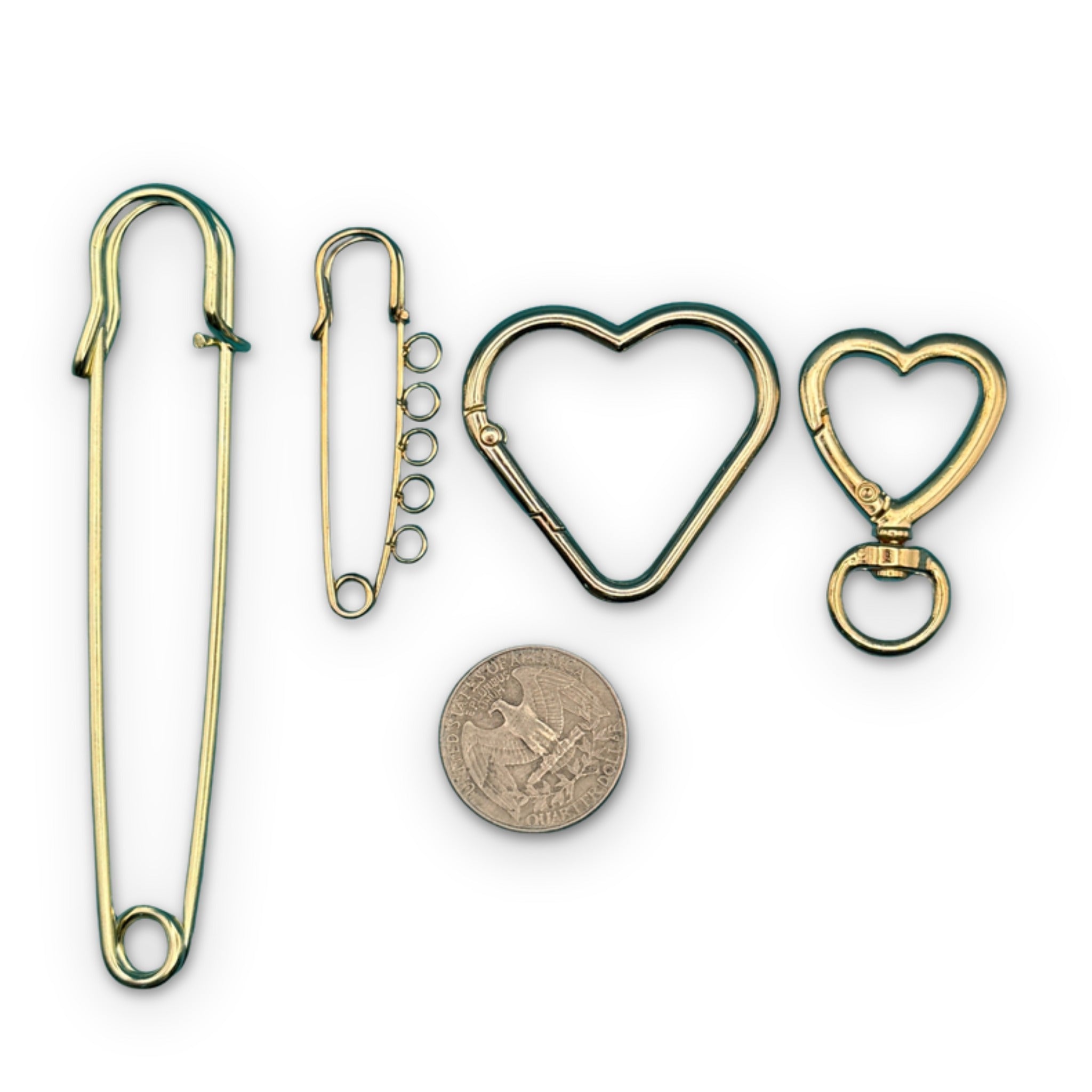 4 Piece Gold   Clip & Pin Set - clips carabiners charms keychains bag designer vintage keychain vintage charms for bag nostalgia vintage keychains y2k collectible - Bag Crap