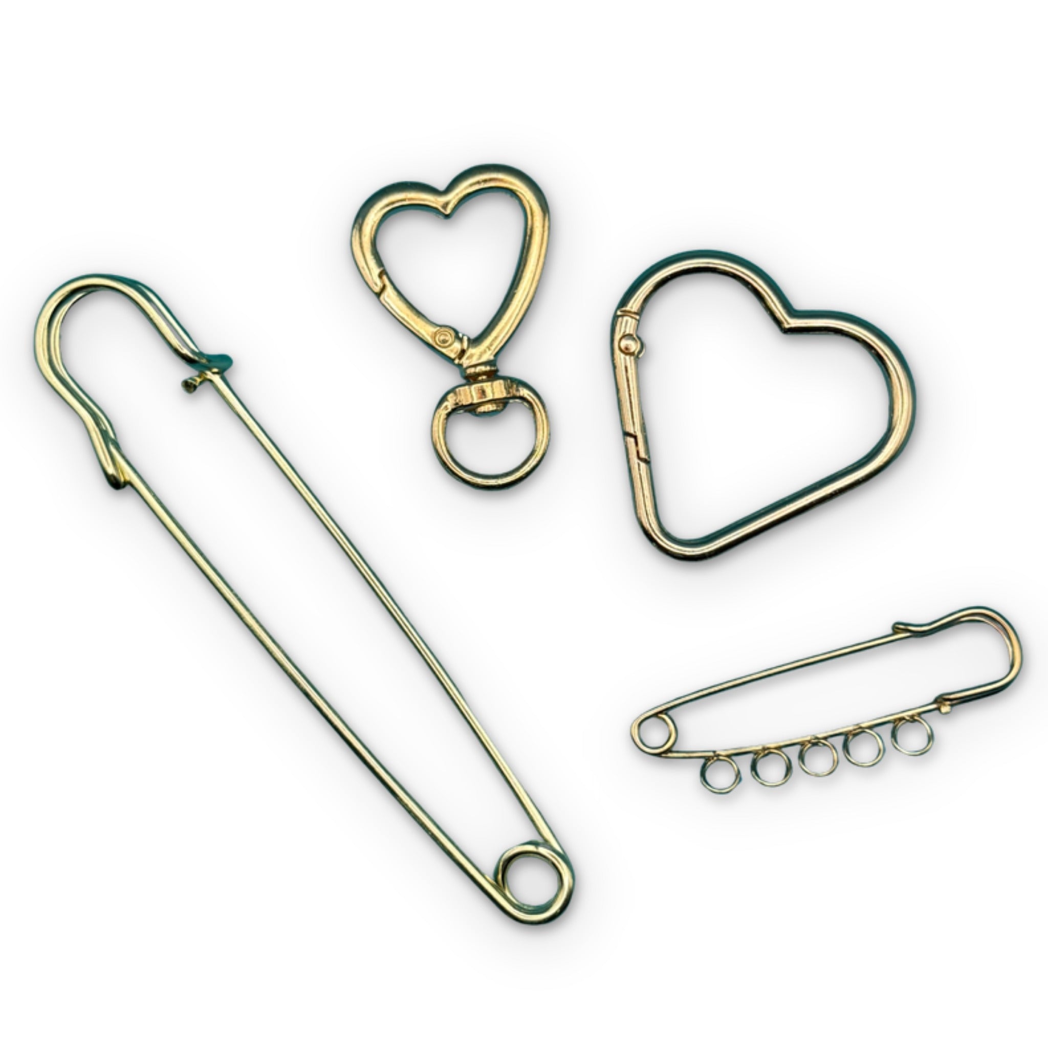 4 Piece Gold   Clip & Pin Set - clips carabiners charms keychains bag designer vintage keychain vintage charms for bag nostalgia vintage keychains y2k collectible - Bag Crap
