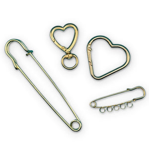 4 Piece Gold   Clip & Pin Set - clips carabiners charms keychains bag designer vintage keychain vintage charms for bag nostalgia vintage keychains y2k collectible - Bag Crap