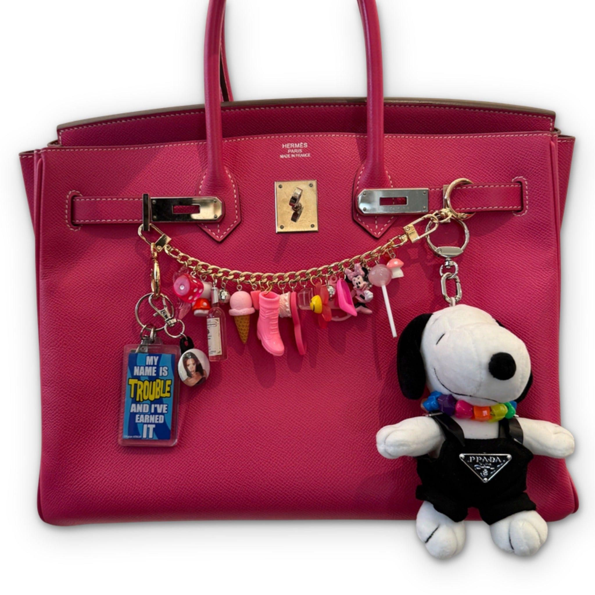 Snoopy 'Prada' Plush   + Beaded Necklace - snoopy rar peanuts vintage keychain vintage charms for bag nostalgia vintage keychains y2k collectible - Bag Crap