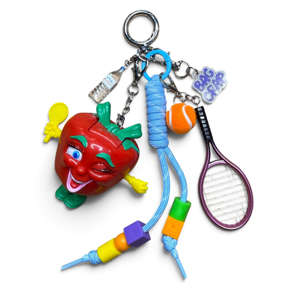 Vintage Apple & Tennis Bag Charm Keychain Set