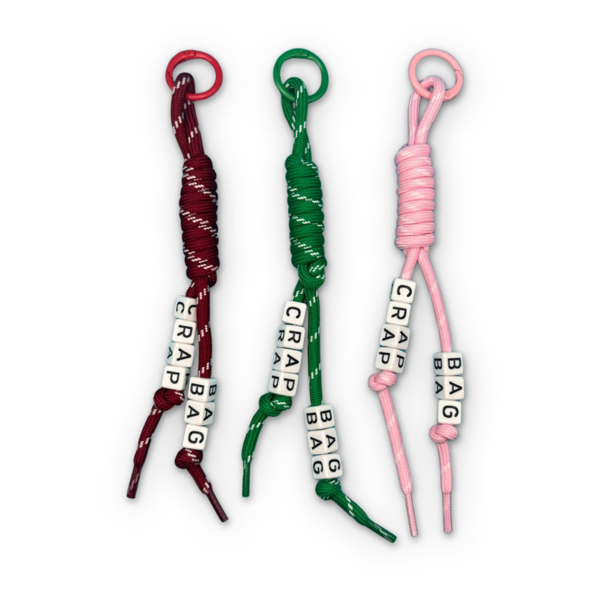 BAG CRAP Beaded Paracord Charms on a white background