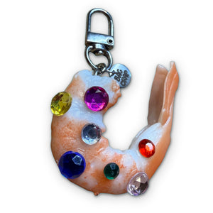 BEDAZZLED Shrimp -  vintage keychain vintage charms for bag nostalgia vintage keychains y2k collectible - Bag Crap