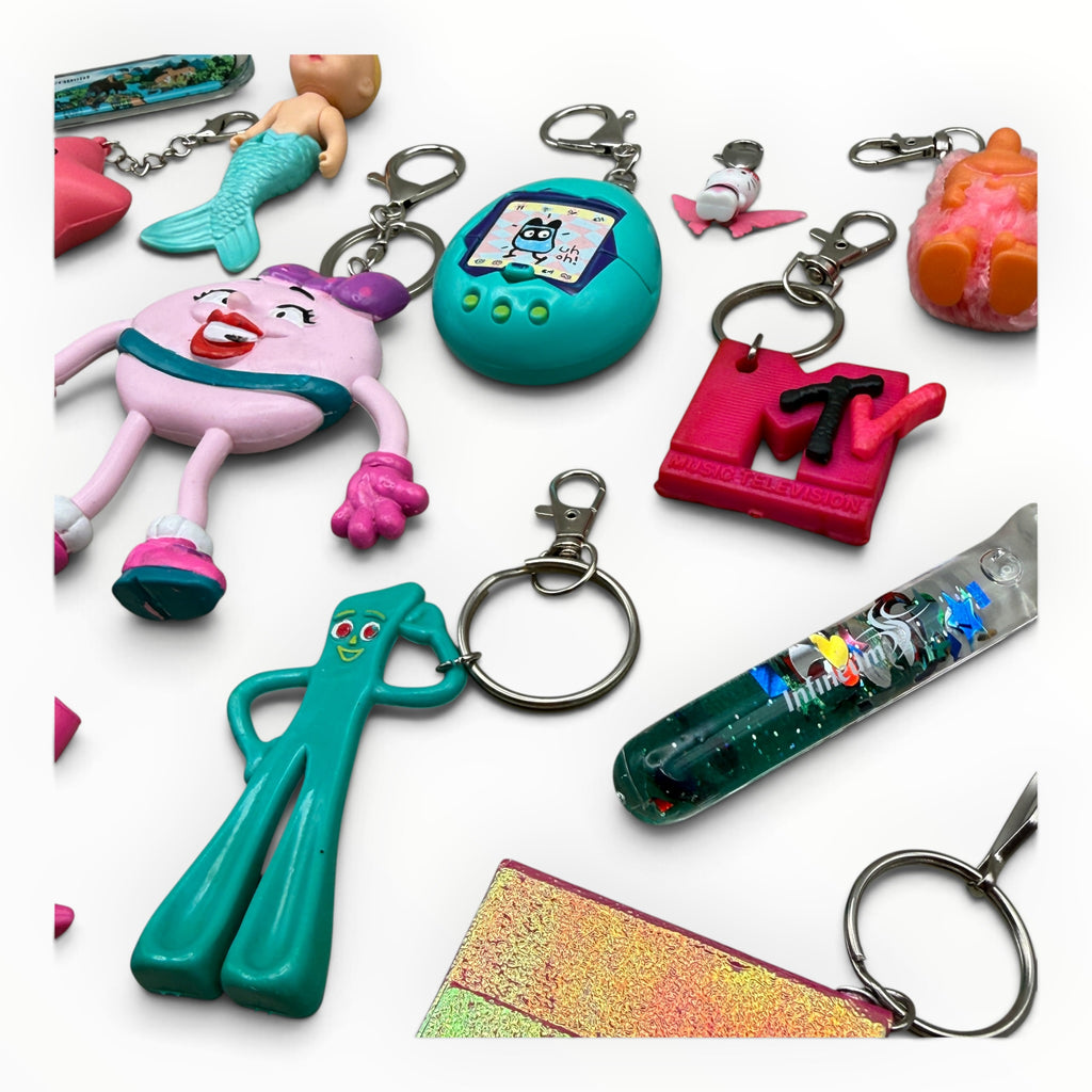 Vintage Junk Drawer Bag Charms & Keychains: Pink & Teal