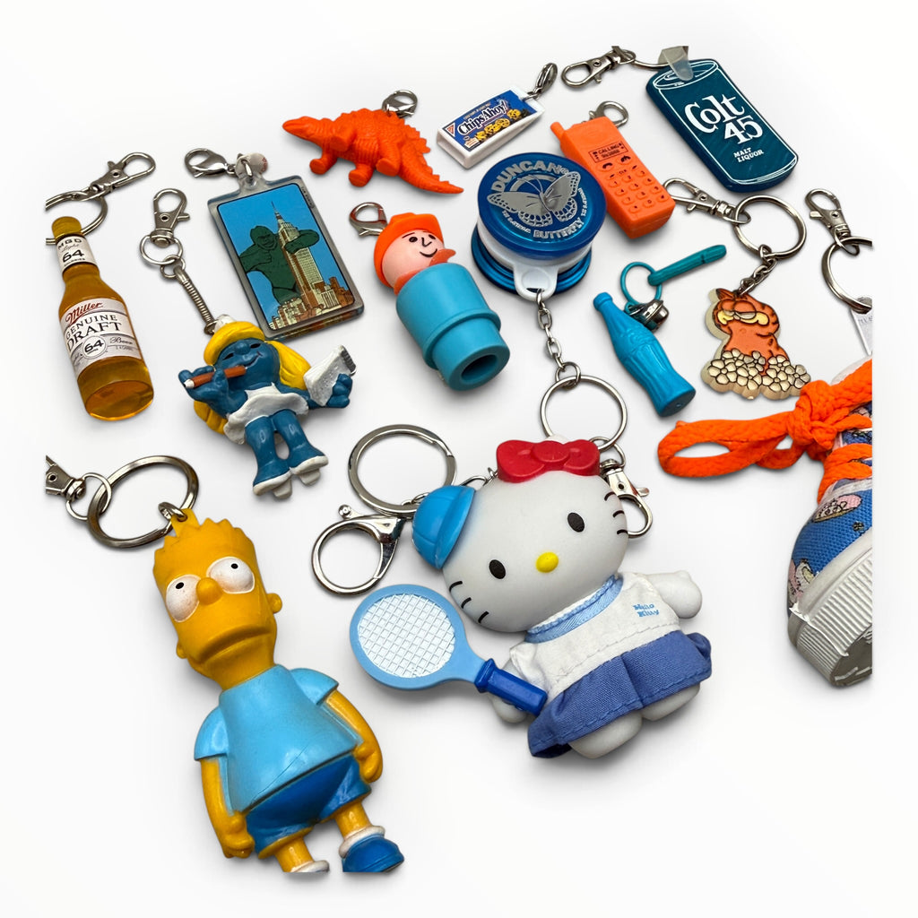 Vintage Junk Drawer Keychains & Bag Charms: Blue & Orange